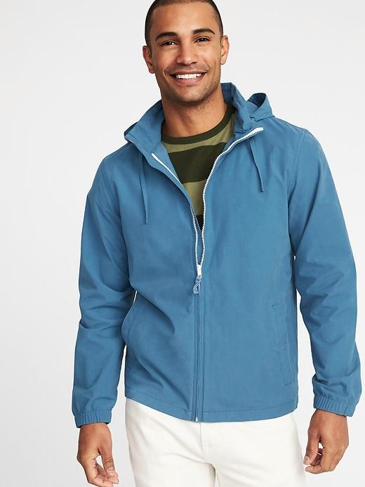 Old Navy Mens Water-resistant Nylon-blend Hooded Jacket For Men Sky Steel Size Xl
