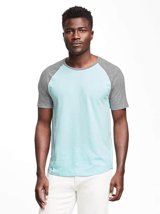 Old Navy Color Blocked Raglan Tee For Men - Aqua Blue