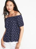 Old Navy Womens Relaxed Bubble-sleeve Top For Women Navy Print Size Xs
