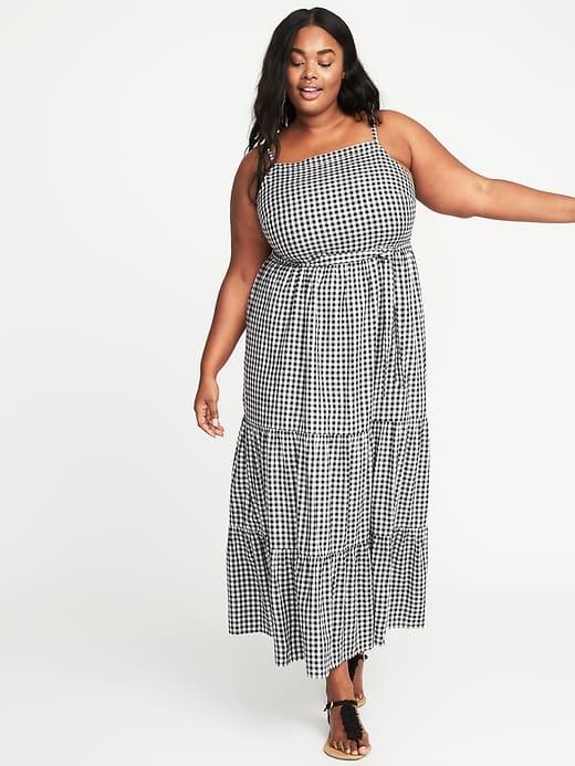 Old Navy Womens Tie-belt Plus-size Gingham Maxi Dress Black & White Gingham Size 3x