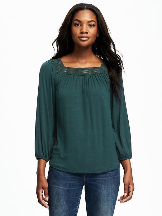 Old Navy Crochet Trim Peasant Top For Women - Glorious Pine