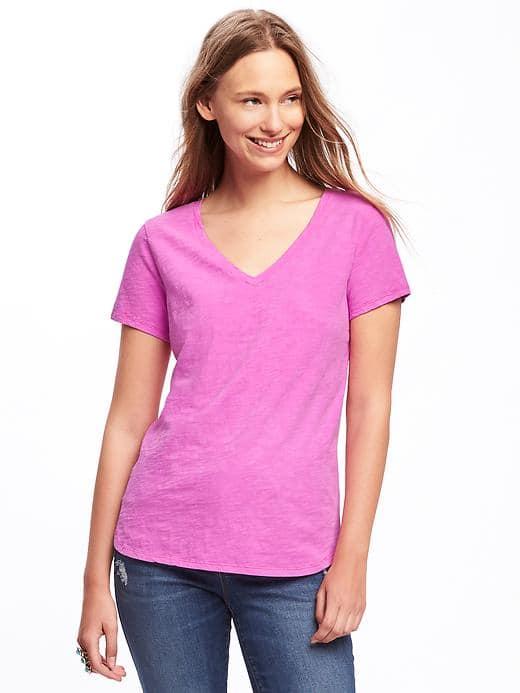 Old Navy Everywear Slub Knit Tee For Women - Fuchsia Neon