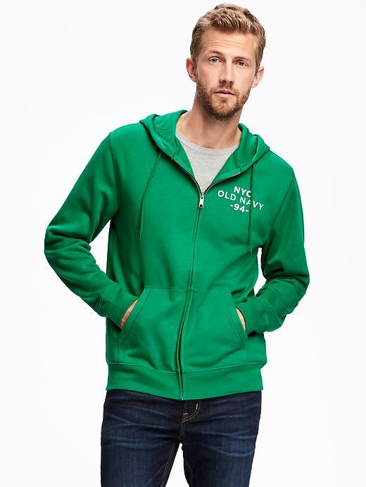 Old Navy Full Zip Logo Fleece Hoodie For Men - Magic Green Polyester