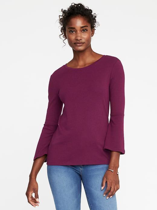 Old Navy Womens Slim-fit Bell-sleeve Top For Women Winter Wine Size L