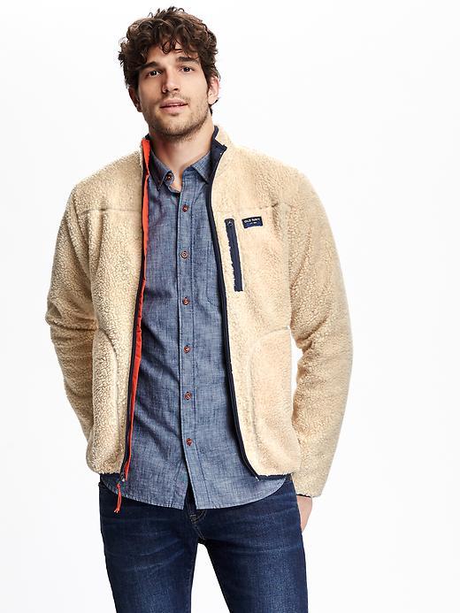 Old Navy Classic Zip Sherpa Fleece Size L Tall - Macadamia