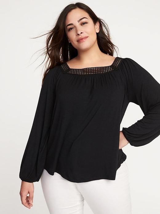 Old Navy Womens Square-neck Slub-knit Plus-size Top Black Size 4x
