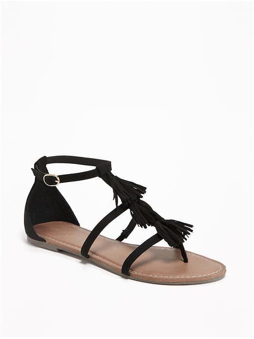 Old Navy T Strap Tassel Sandals For Women - Blackjack