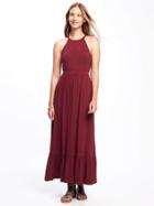Old Navy High Neck Ruffle Hem Maxi Dress For Women - Gosh Garnet