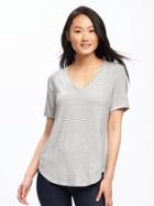 Old Navy Luxe Curved Hem V Neck Tee For Women - White Stripe