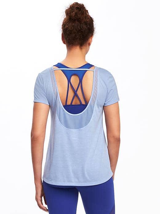 Old Navy Go Dry Ultra Light Mesh Trim Scoop Back Tee For Women - Cooler Than Blue