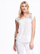 Old Navy Relaxed Lace Yoke Tee For Women - White