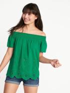 Old Navy Womens Off-the-shoulder Cutwork Top For Women Green Size L