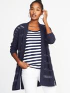 Old Navy Womens Open-front Long-line Pointelle Sweater For Women Lost At Sea Navy Size L
