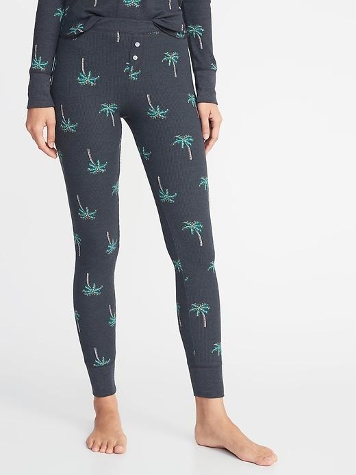 Old Navy Womens Patterned Thermal-knit Sleep Leggings For Women Palm Tree Size M