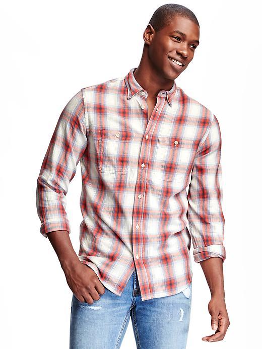 Old Navy Slim Fit Plaid Pocket Shirt For Men - Creme De La Creme