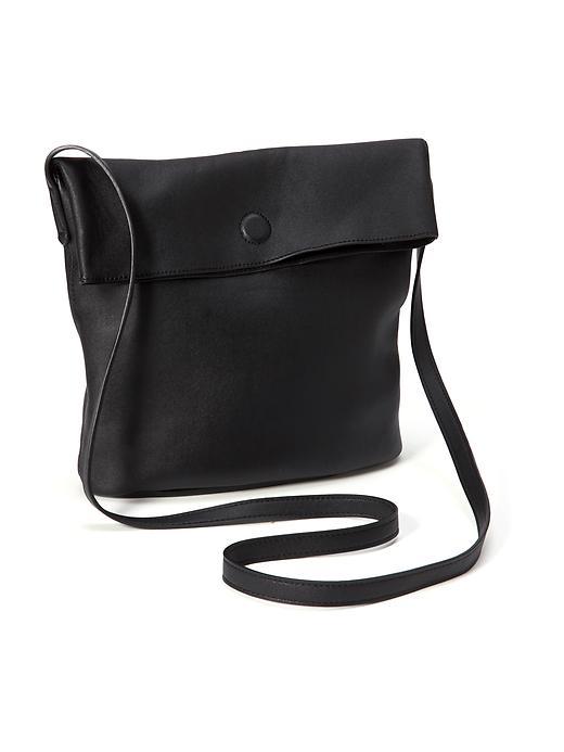 Old Navy Faux Leather Foldover Crossbody Bag - Black