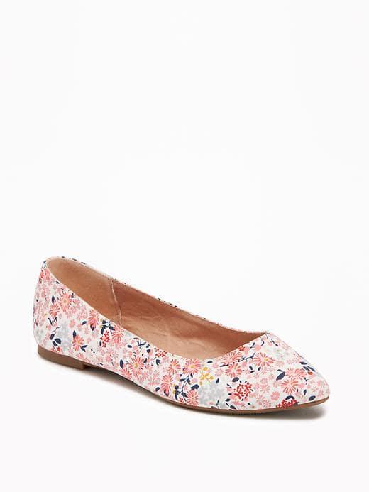 Old Navy Pointy Ballet Flats For Women - Coral Ditsy Floral