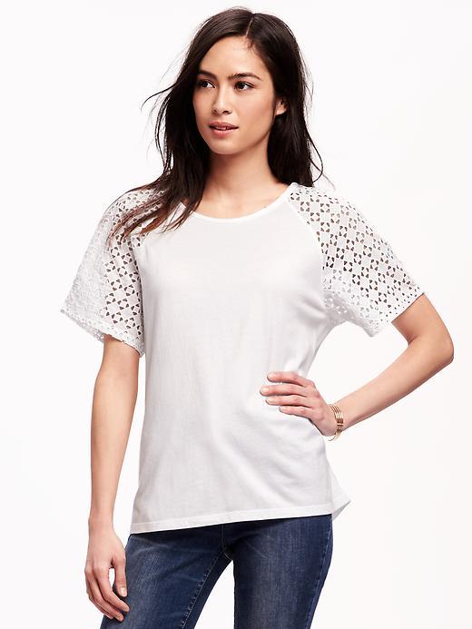 Old Navy Relaxed Eyelet Sleeve Tee For Women - White