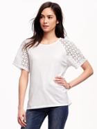 Old Navy Relaxed Eyelet Sleeve Tee For Women - White