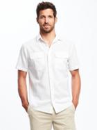 Slim-fit Linen-blend Pocket Shirt For Men