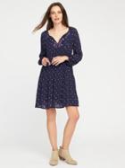Old Navy Womens Embroidered Crinkle-gauze Swing Dress For Women Navy Blue Print Size L