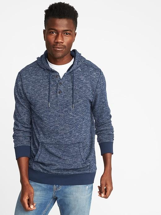 Old Navy Mens Slub-knit Henley Hoodie For Men Ink Blue Size L