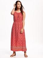 Old Navy Pleated Maxi Dress For Women - Red Print