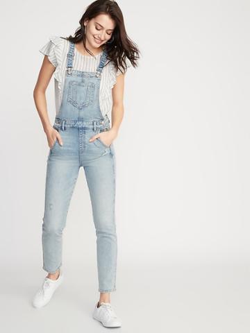 Distressed Denim Overalls For Women