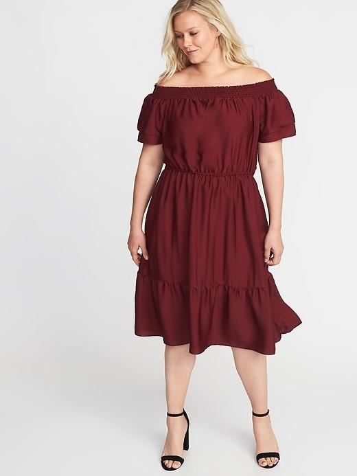 Old Navy Womens Off-the-shoulder Satin Plus-size Midi Dress Maroon Jive Size 1x