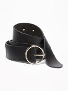 Old Navy Womens Wide Ring-buckle Faux-leather Belt For Women Black Size M/l