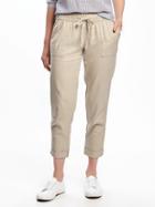 Mid-rise Linen-blend Cropped Pants For Women