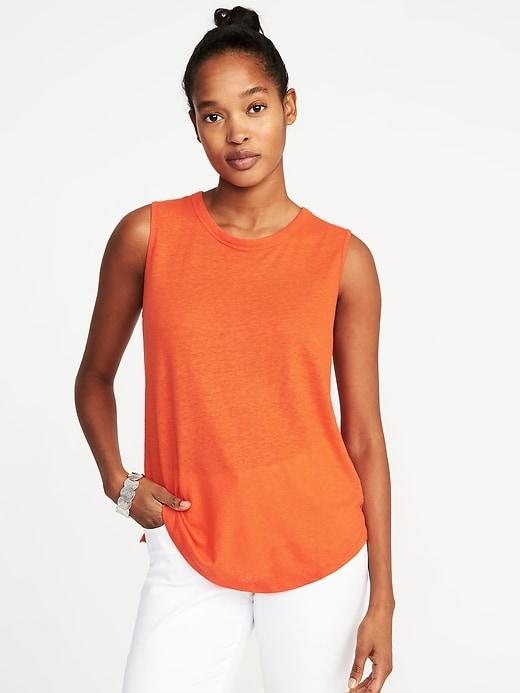 Old Navy Womens Relaxed High-neck Linen-blend Tank For Women Blaze Of Glory Size Xl