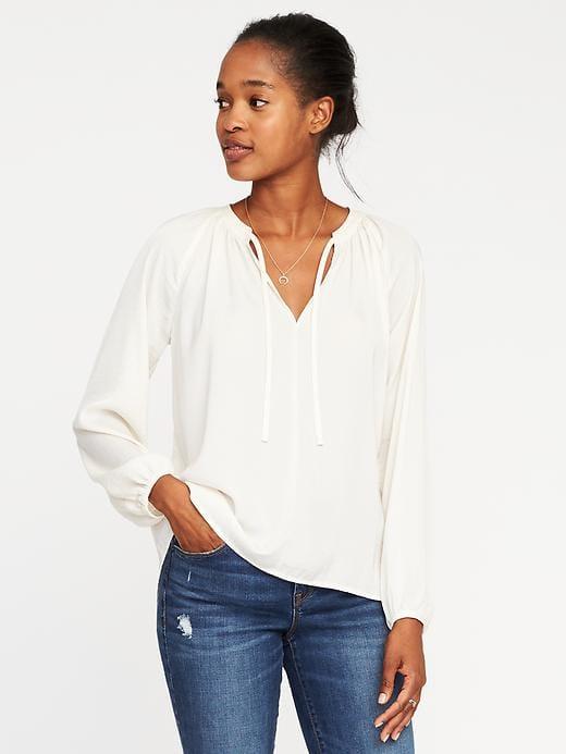 Old Navy Relaxed Tie Neck Sateen Top For Women - Creme De La Creme