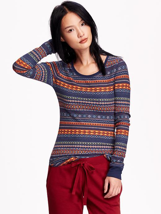 Old Navy Waffle Knit Crew Tee Size L Tall - Multi Cool Print Tops
