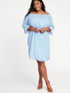 Old Navy Womens Plus-size Off-the-shoulder Gingham Shirt Dress Blue Gingham Size 2x