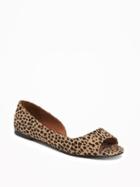 Old Navy Peep Toe Dorsay Flats For Women - Leopard
