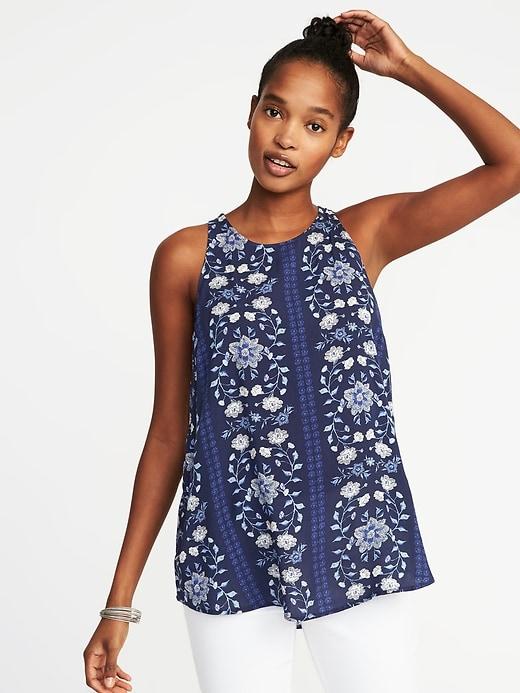 Old Navy Womens Relaxed High-neck Sleeveless Top For Women Navy Blue Print Size L