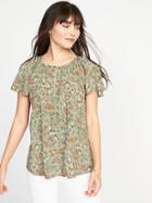 Old Navy Womens Lightweight Flutter-sleeve Top For Women Olive Floral Size M