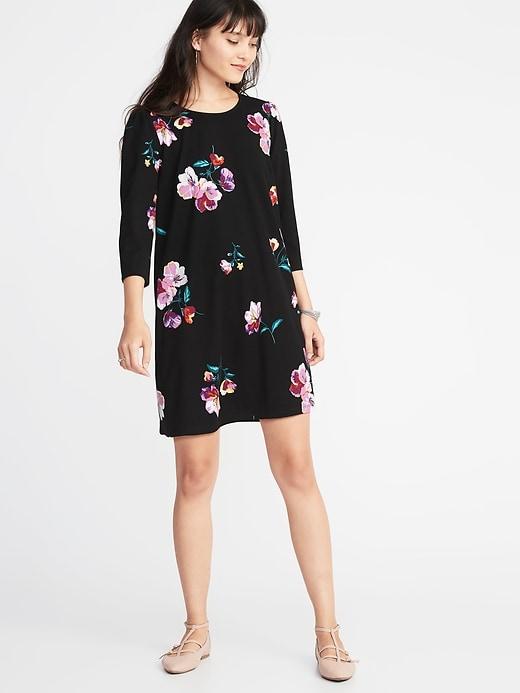 Old Navy Womens Ponte-knit Shift Dress For Women Black Floral Size Xxl
