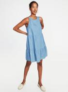 Old Navy Womens Sleeveless Tiered Trapeze Dress For Women Chambray Blue Size Xs