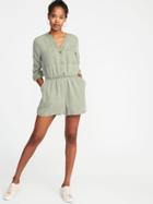 Old Navy Womens Waist-defined Tencel Utility Romper For Women Olive Size M