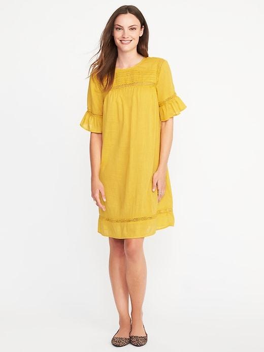 Old Navy Slub Weave Lace Trim Shift Dress For Women - Golden Opportunity