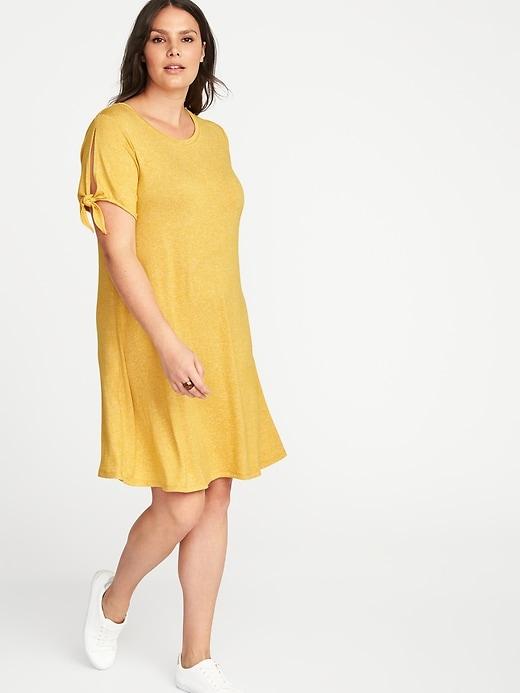 Old Navy Womens Plush-knit Plus-size Tie-sleeve Swing Dress Golden Opportunity Size 1x