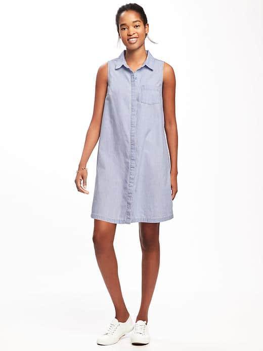 Old Navy Sleeveless Chambray Shirt Dress For Women - Mid Tone Chambray