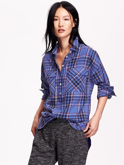 Old Navy Womens Plaid Flannel Pullover Boyfriend Shirt Size L Tall - Blue/purple