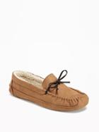 Old Navy Sueded Sherpa Lined Moccasin Slippers For Men - Camel
