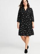 Old Navy Womens Waist-defined Plus-size Floral Shirt Dress Black Ditsy Floral Size 3x