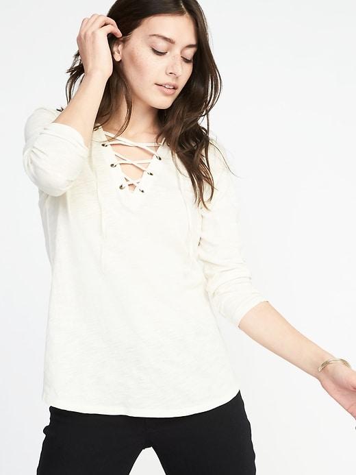 Old Navy Womens Relaxed Lace-up Mariner-knit Top For Women Creme De La Creme Size Xl
