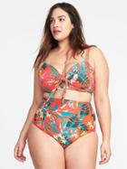 Old Navy Womens Plus-size Tie-front Underwire Swim Top Red Floral Size 3x
