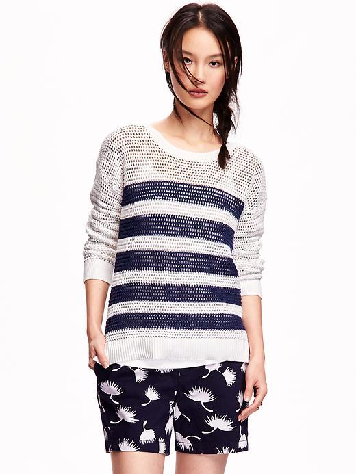 Old Navy Open Stitch Crew Sweater - Navy Stripe